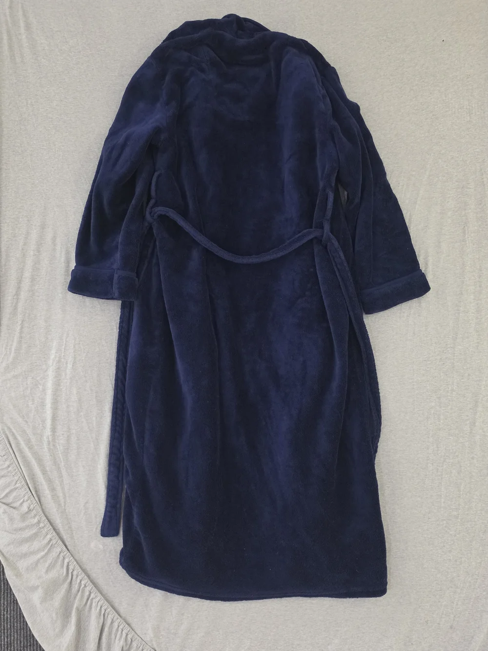 Plush Navy Shawl-Collar Bath Robe with Belt